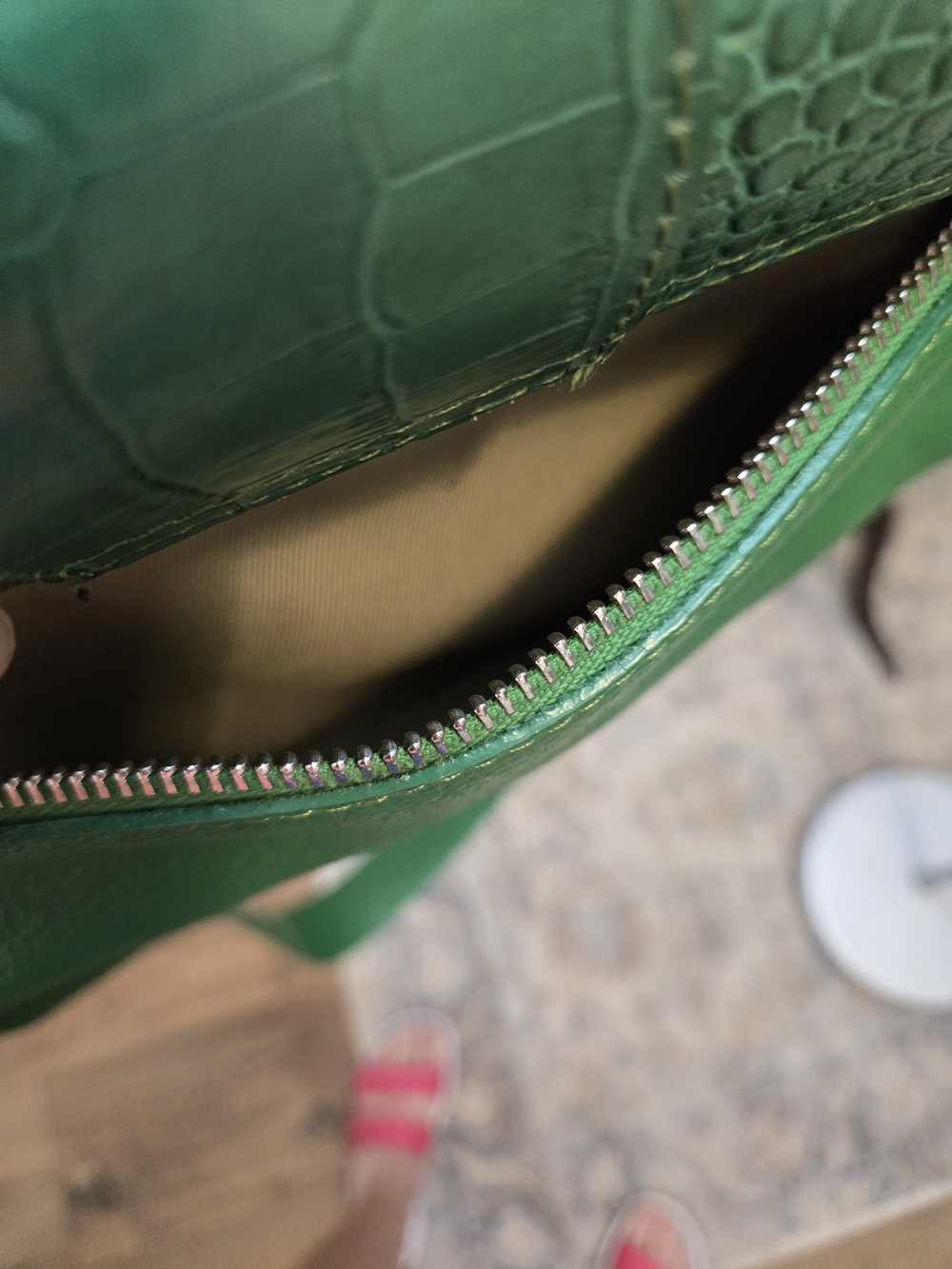 Italian Leather Crossbody Bag, Green Pebble & Croc Embossed, Artisan Made - Picture 7 of 12